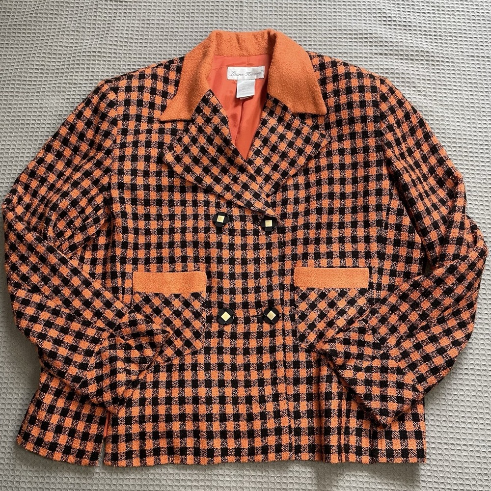 Halloween Orange Plaid Blazer Jacket 20 Womens Textured Jack O Lantern